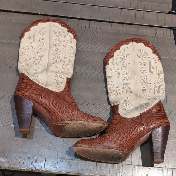 ZODIAC VINTAGE 70's 80's Cowboy Boot With Wooden Heel Sz 6 - Picture 3 of 15